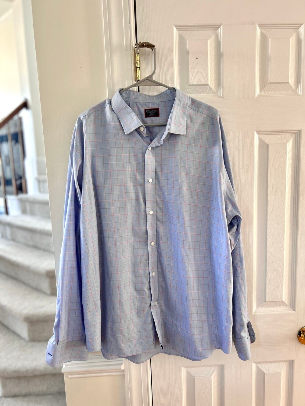UNTUCKit Light Blue & Orange Window Pane Plaid Button Down Shirt